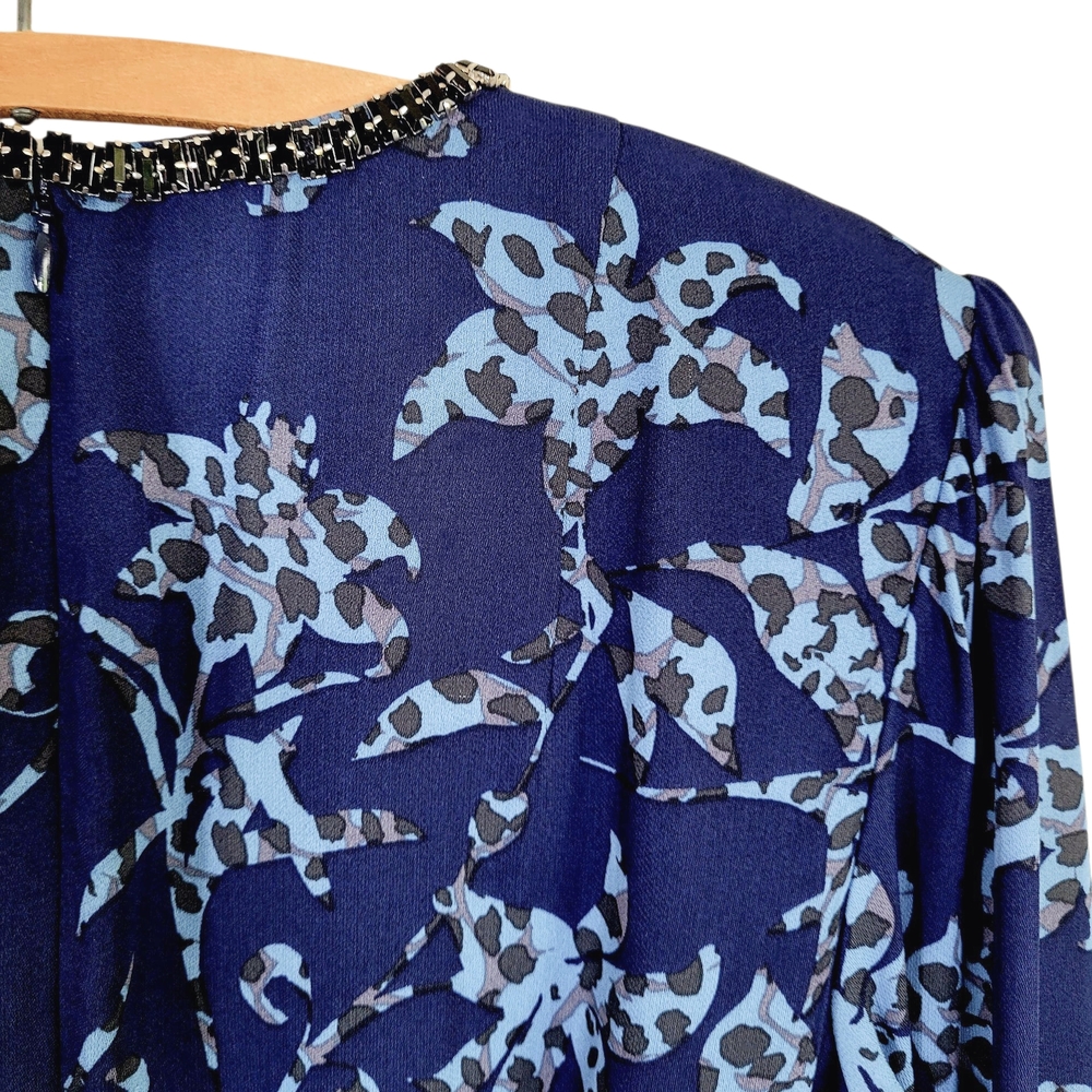 NWT REISS Jeweled Neckline Belted Melody Floral Long Sleeve Mini Dress Size 8 - Picture 6 of 13